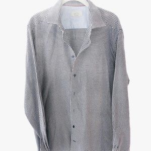 Eton contemporary dress shirt 43 17 navy blue houndstooth pattern